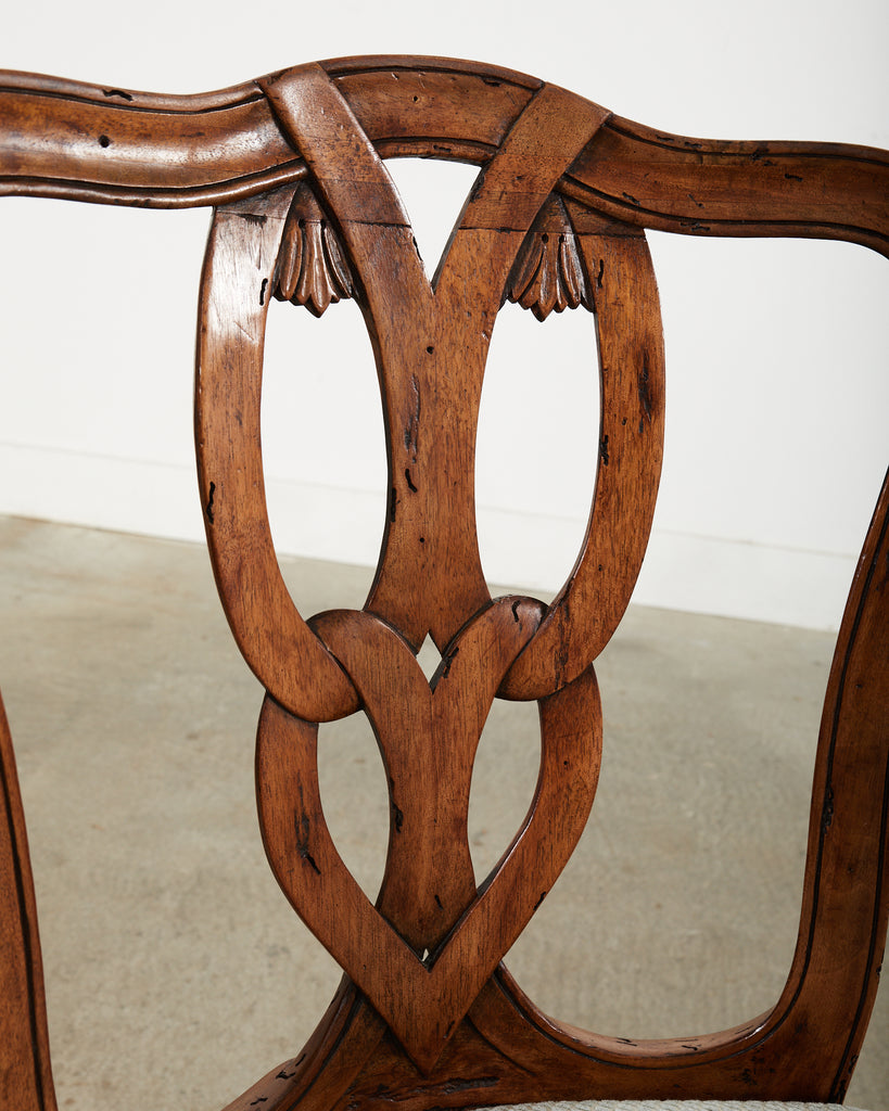 Set of Six Italian Chippendale Style Walnut Dining Chairs