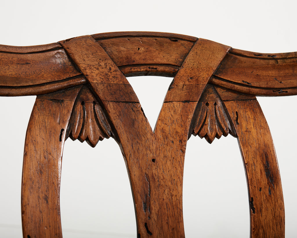 Set of Six Italian Chippendale Style Walnut Dining Chairs