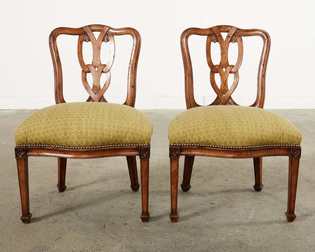 Set of Six Italian Chippendale Style Walnut Dining Chairs