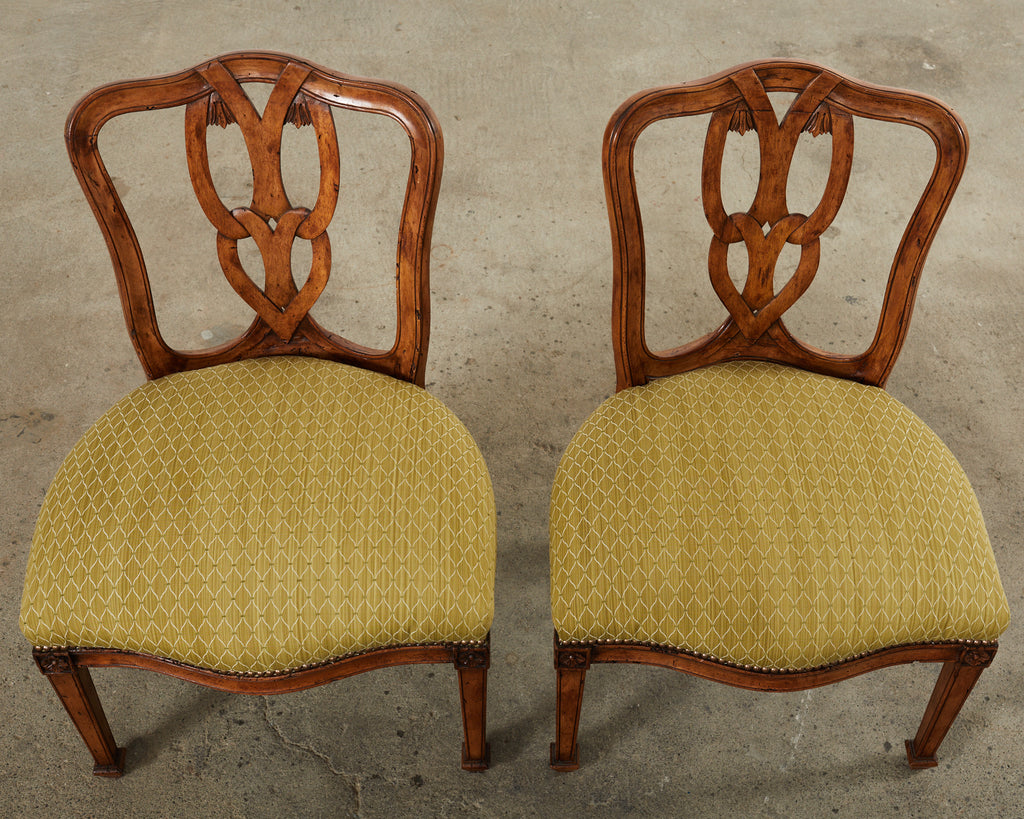 Set of Six Italian Chippendale Style Walnut Dining Chairs