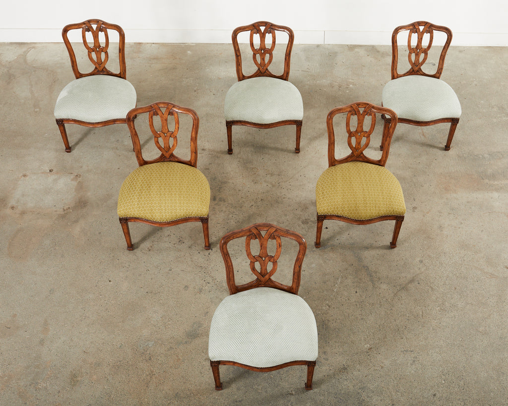 Set of Six Italian Chippendale Style Walnut Dining Chairs