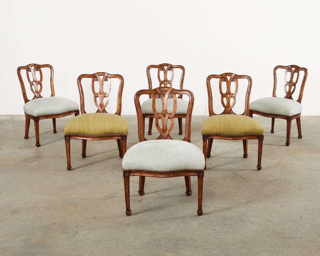 Set of Six Italian Chippendale Style Walnut Dining Chairs