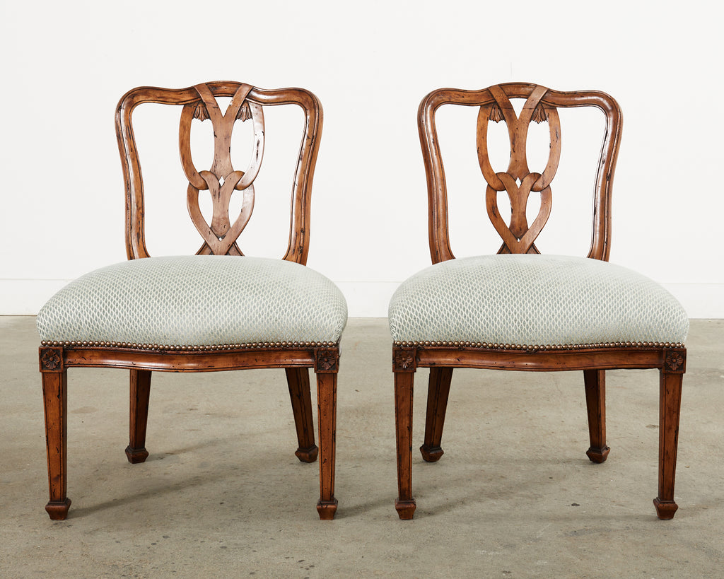 Set of Six Italian Chippendale Style Walnut Dining Chairs