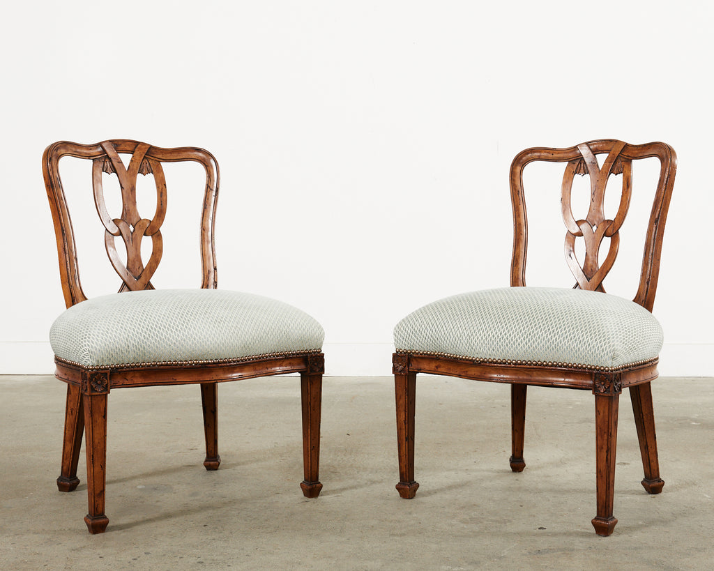 Set of Six Italian Chippendale Style Walnut Dining Chairs