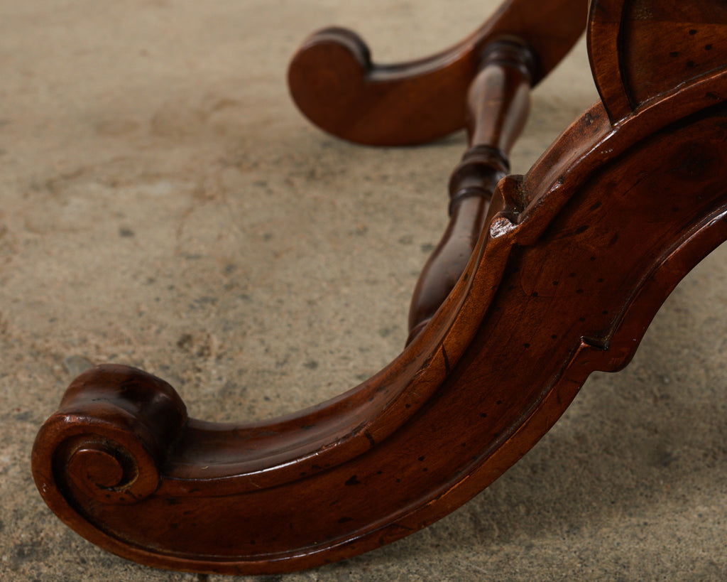 Italian Regency Style X Form Walnut Bench Stool with Bouclé
