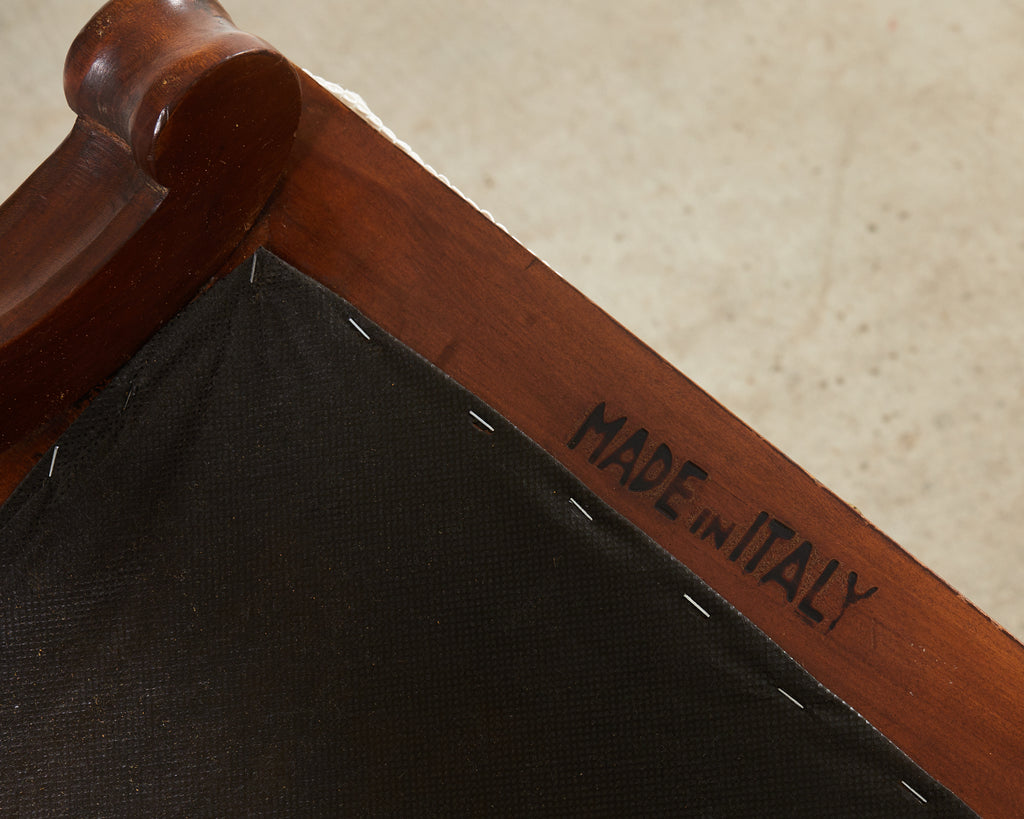 Italian Regency Style X Form Walnut Bench Stool with Bouclé