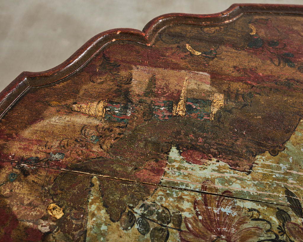 18th Century Italian Baroque Painted Chinoiserie Tilt Top Center Table
