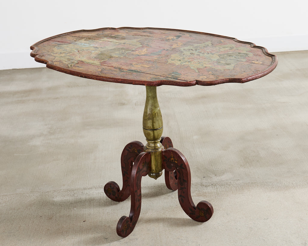 18th Century Italian Baroque Painted Chinoiserie Tilt Top Center Table