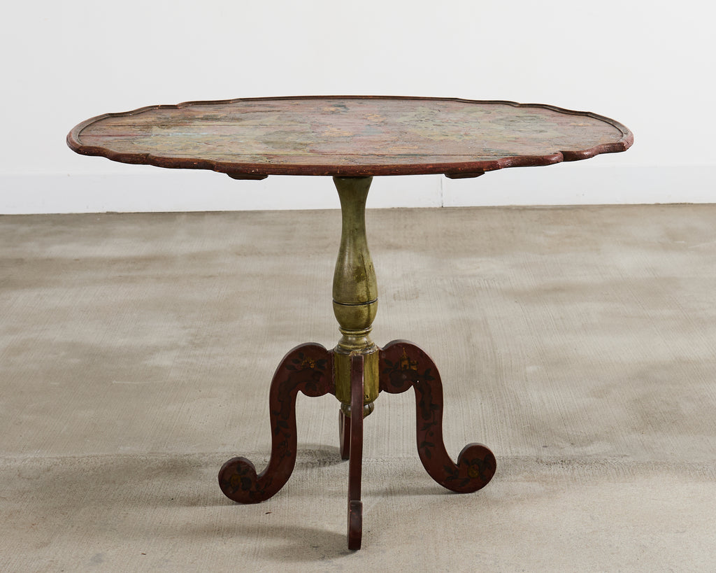 18th Century Italian Baroque Painted Chinoiserie Tilt Top Center Table