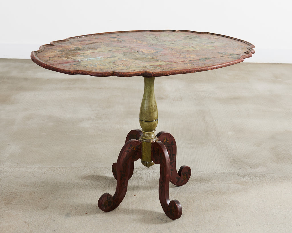 18th Century Italian Baroque Painted Chinoiserie Tilt Top Center Table