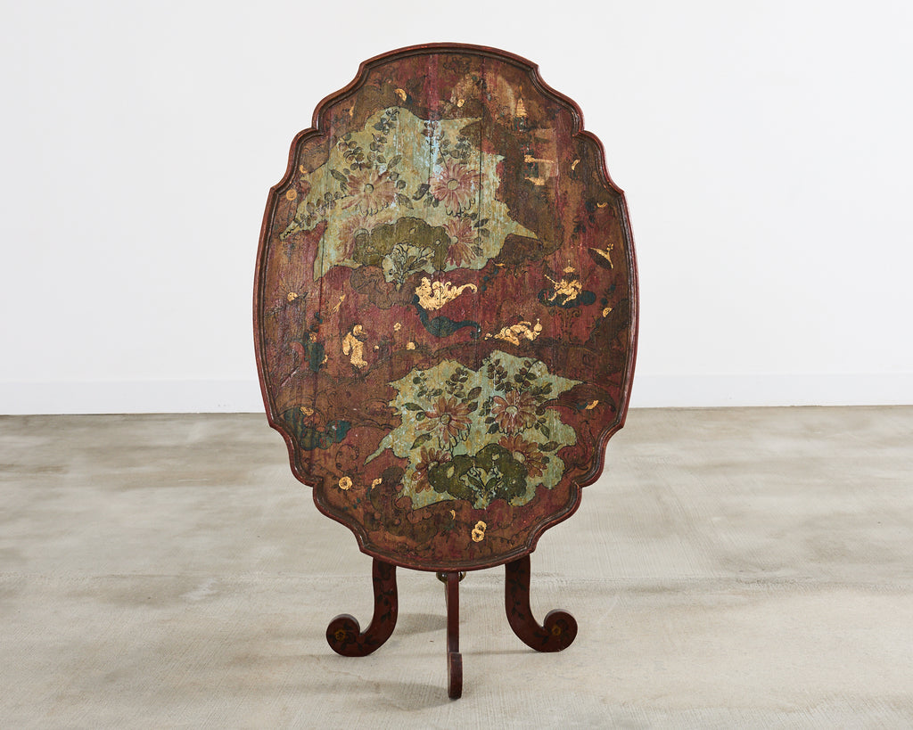 18th Century Italian Baroque Painted Chinoiserie Tilt Top Center Table
