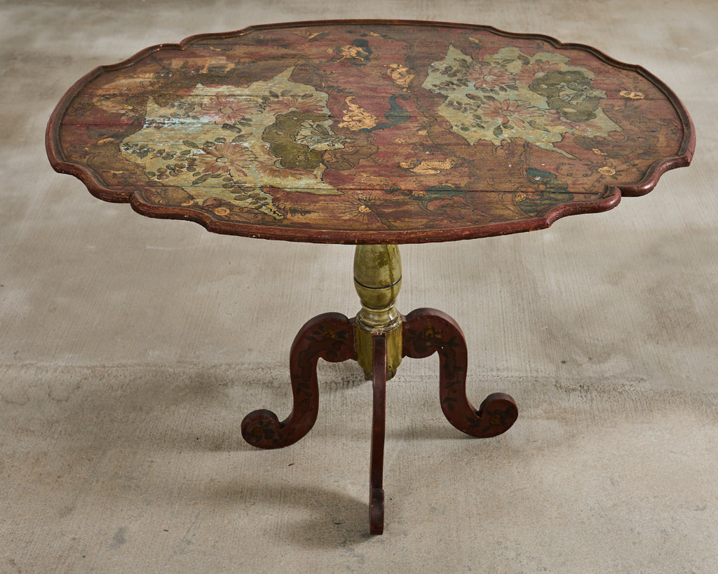 18th Century Italian Baroque Painted Chinoiserie Tilt Top Center Table