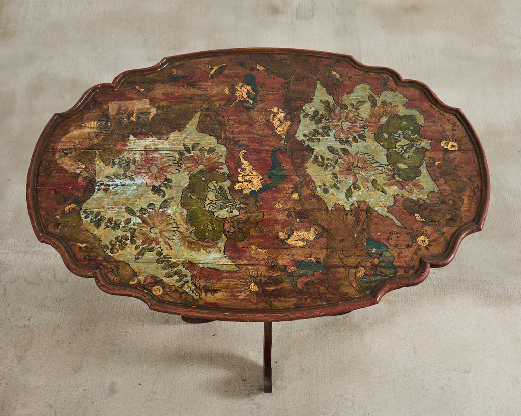 18th Century Italian Baroque Painted Chinoiserie Tilt Top Center Table
