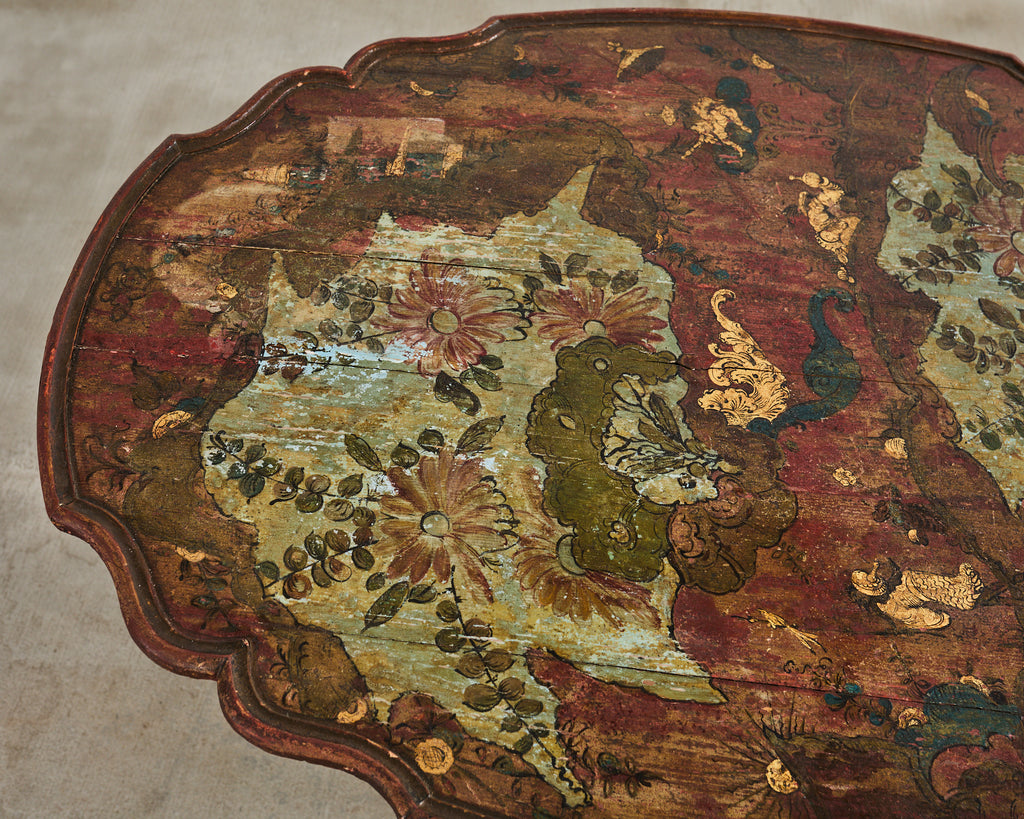 18th Century Italian Baroque Painted Chinoiserie Tilt Top Center Table