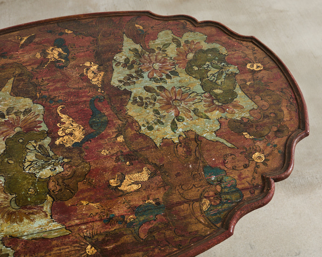 18th Century Italian Baroque Painted Chinoiserie Tilt Top Center Table