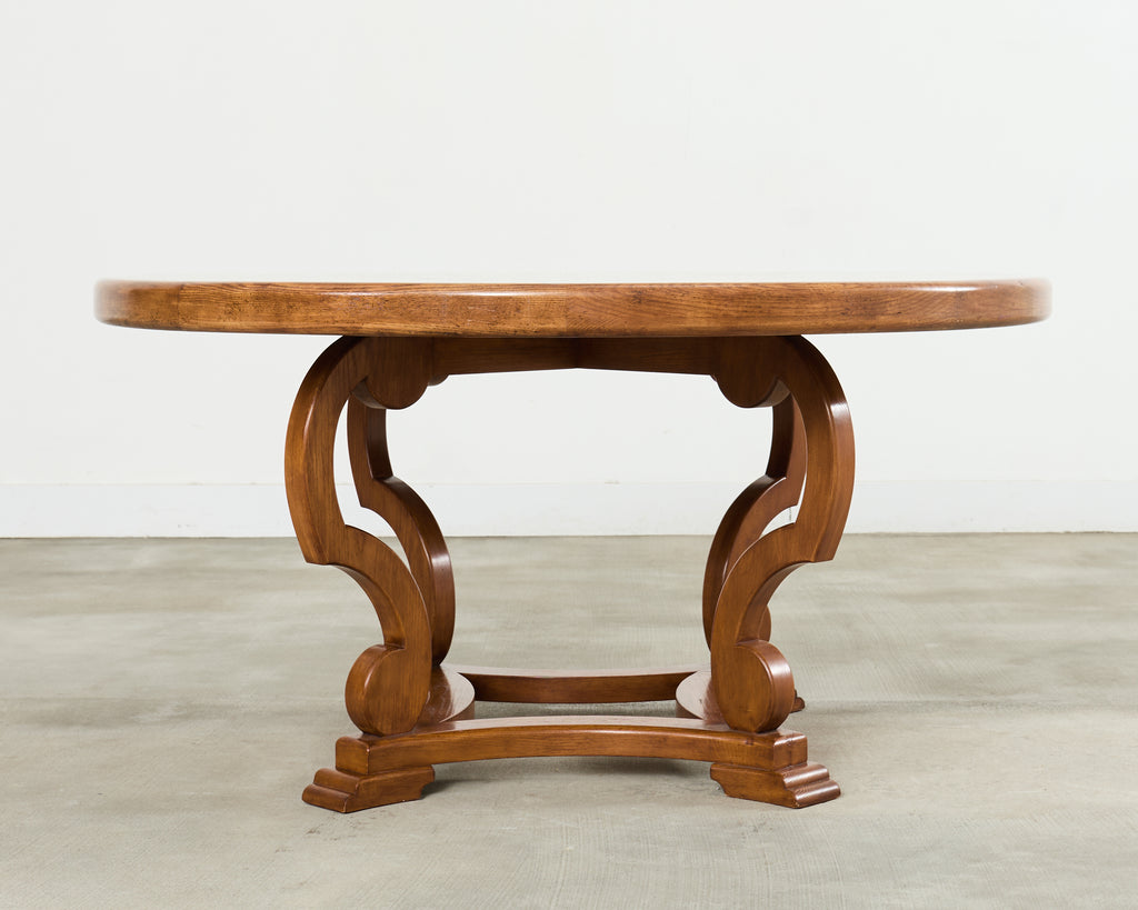 Country Italian Round Oak Dining Table with Parquetry Top