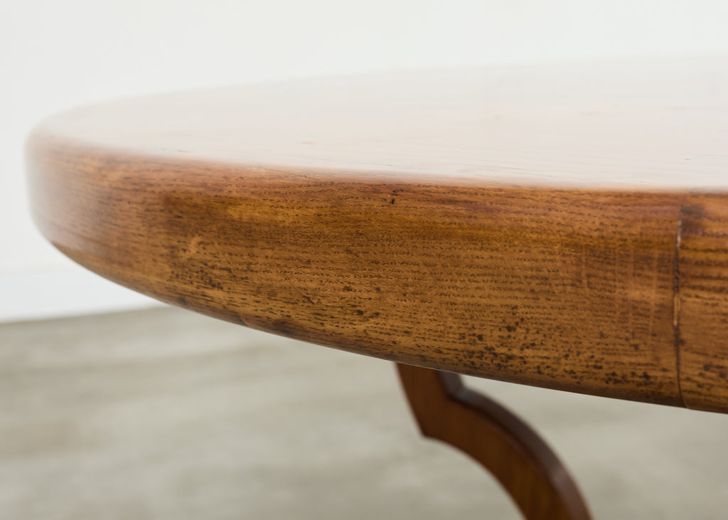 Country Italian Round Oak Dining Table with Parquetry Top