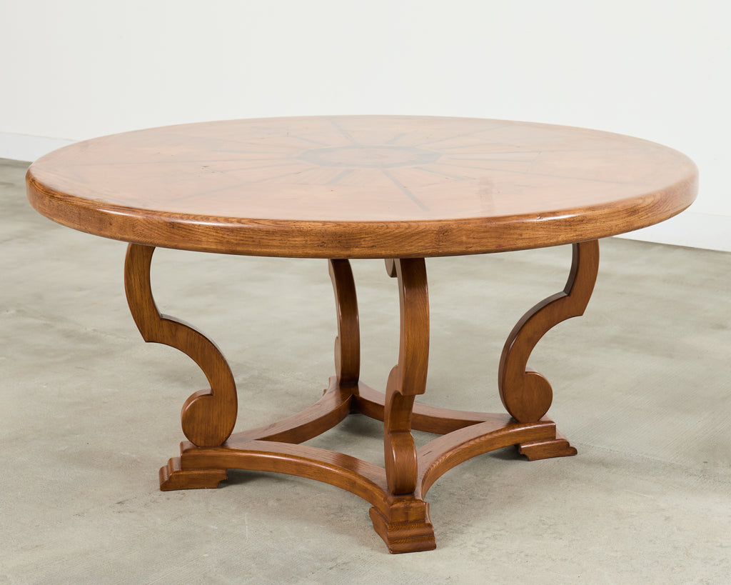 Country Italian Round Oak Dining Table with Parquetry Top