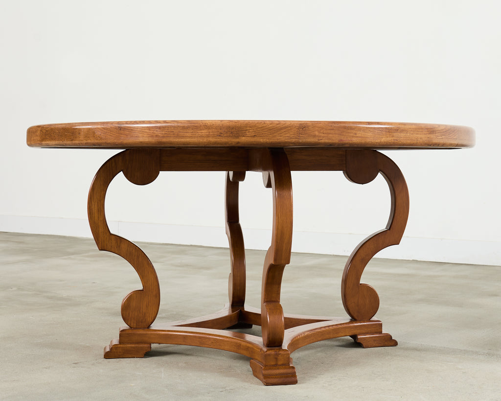 Country Italian Round Oak Dining Table with Parquetry Top