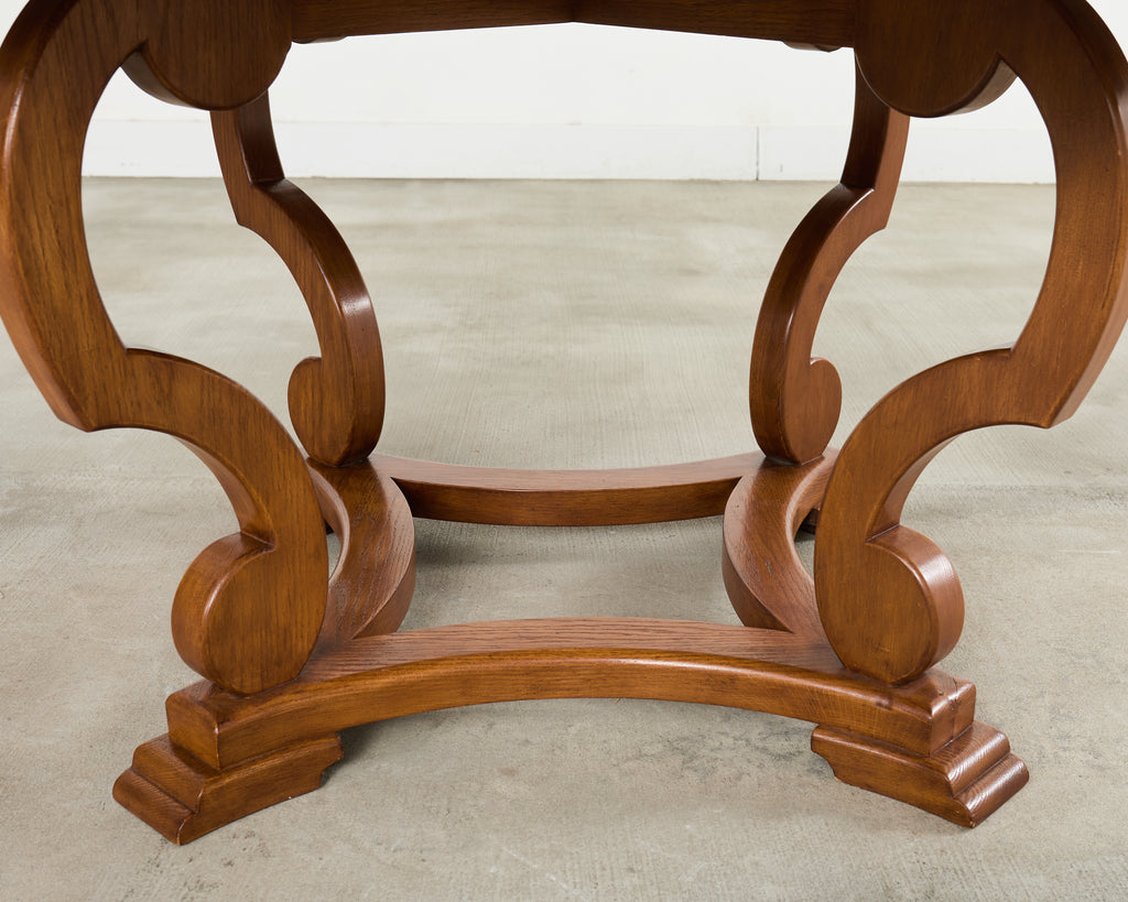 Country Italian Round Oak Dining Table with Parquetry Top