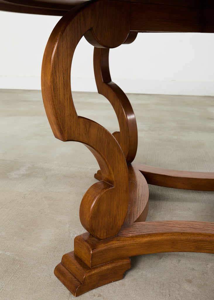 Country Italian Round Oak Dining Table with Parquetry Top