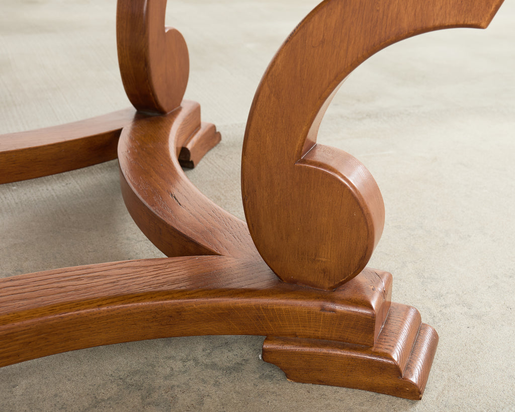 Country Italian Round Oak Dining Table with Parquetry Top