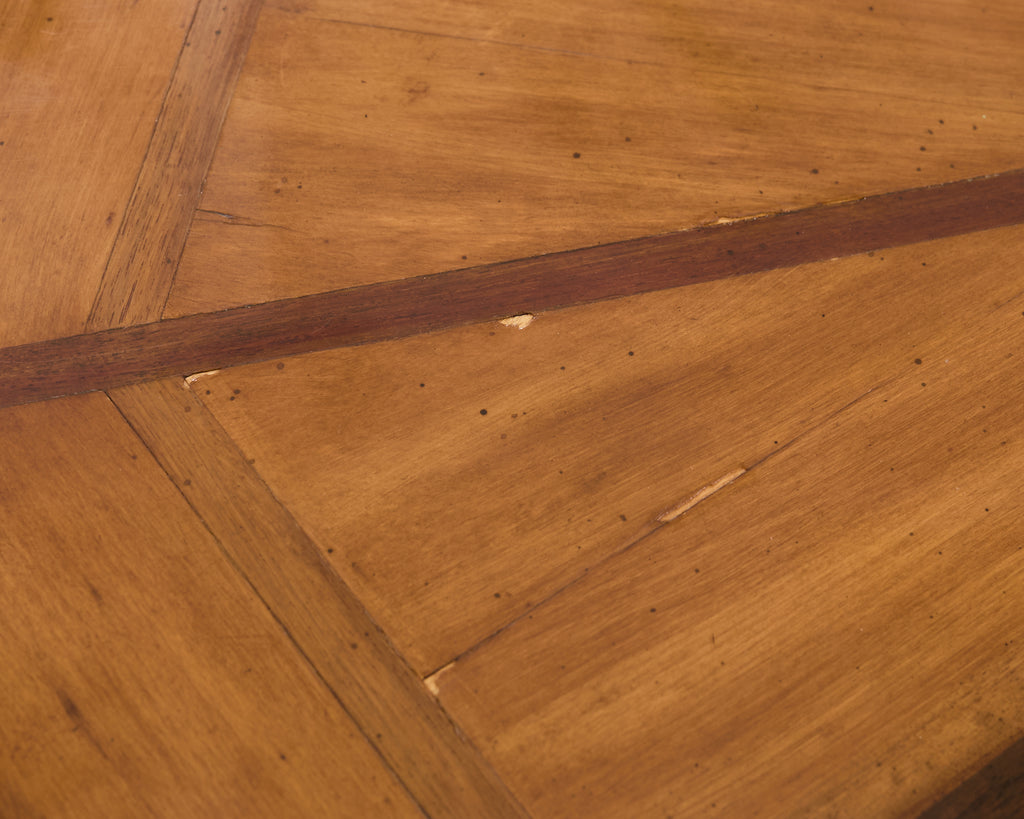 Country Italian Round Oak Dining Table with Parquetry Top