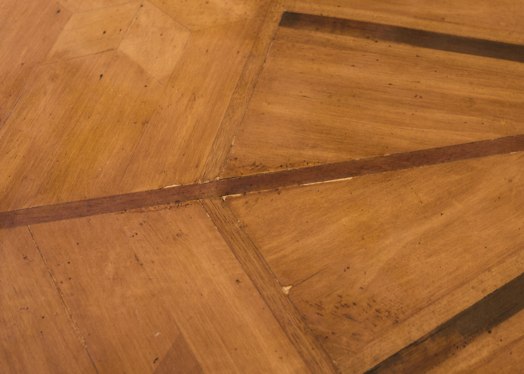 Country Italian Round Oak Dining Table with Parquetry Top