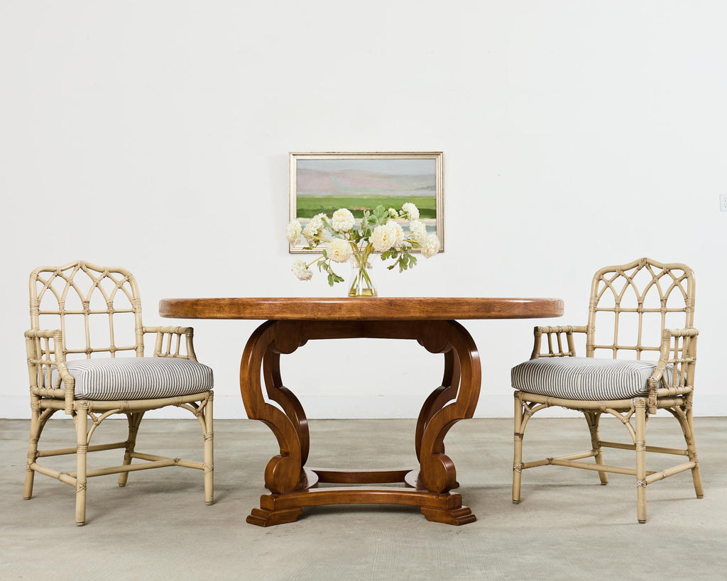 Set of Six McGuire Rattan Cathedral Back Rattan Dining Chairs