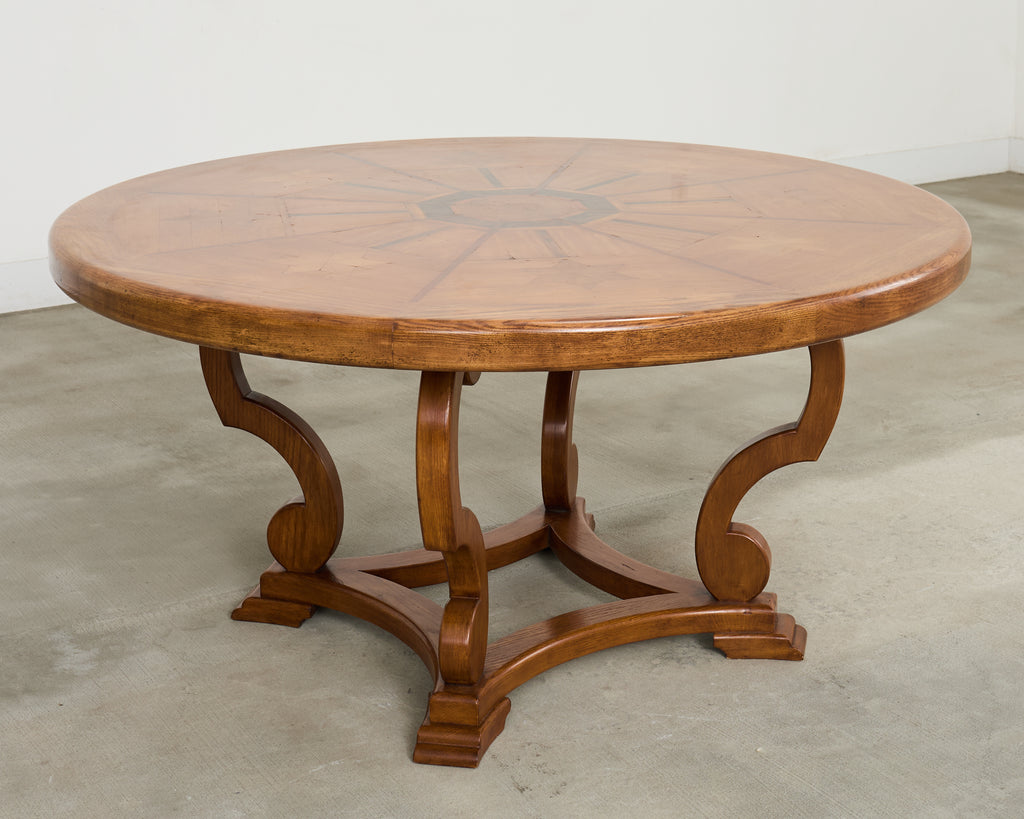 Country Italian Round Oak Dining Table with Parquetry Top