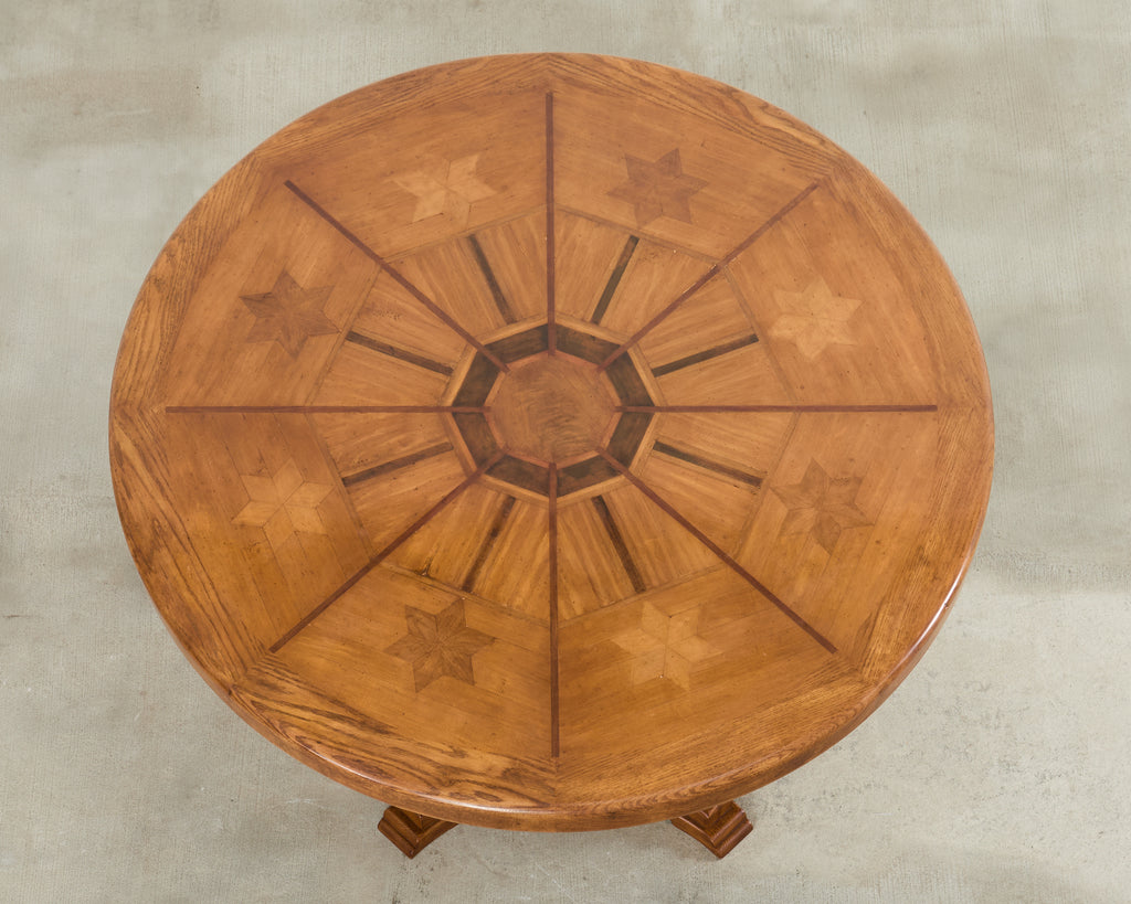 Country Italian Round Oak Dining Table with Parquetry Top