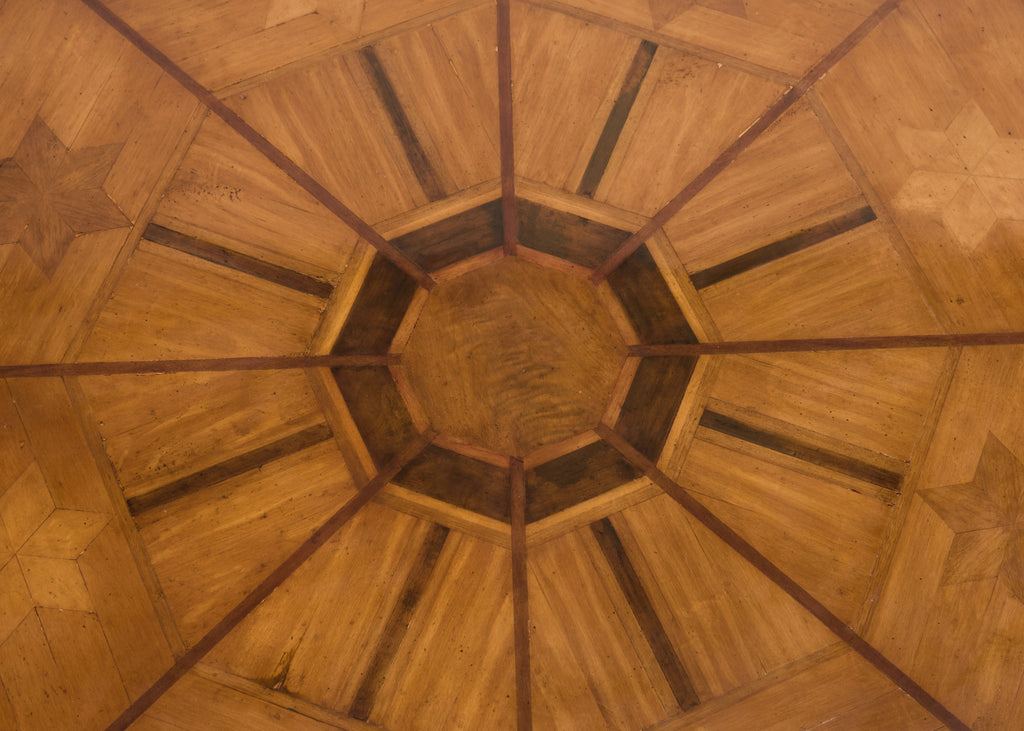 Country Italian Round Oak Dining Table with Parquetry Top