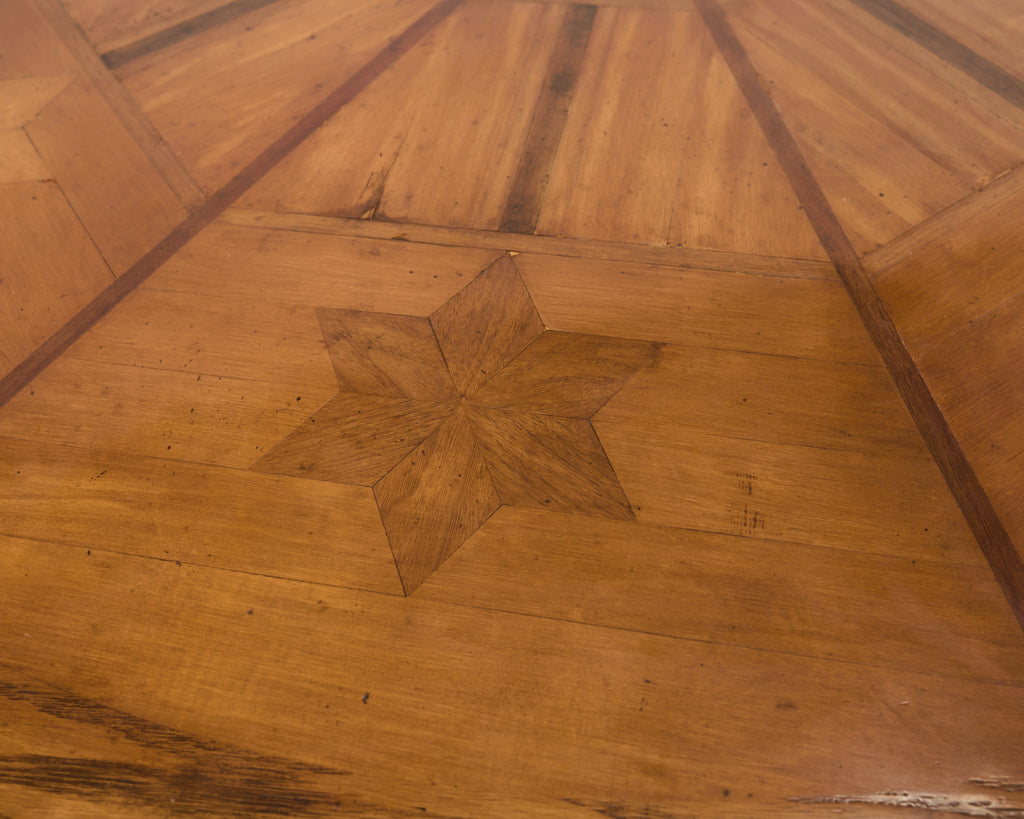 Country Italian Round Oak Dining Table with Parquetry Top