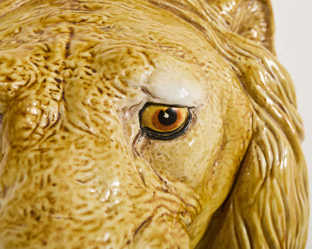 Monumental Italian Majolica Glazed Ceramic Lions Head
