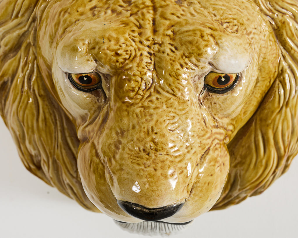 Monumental Italian Majolica Glazed Ceramic Lions Head