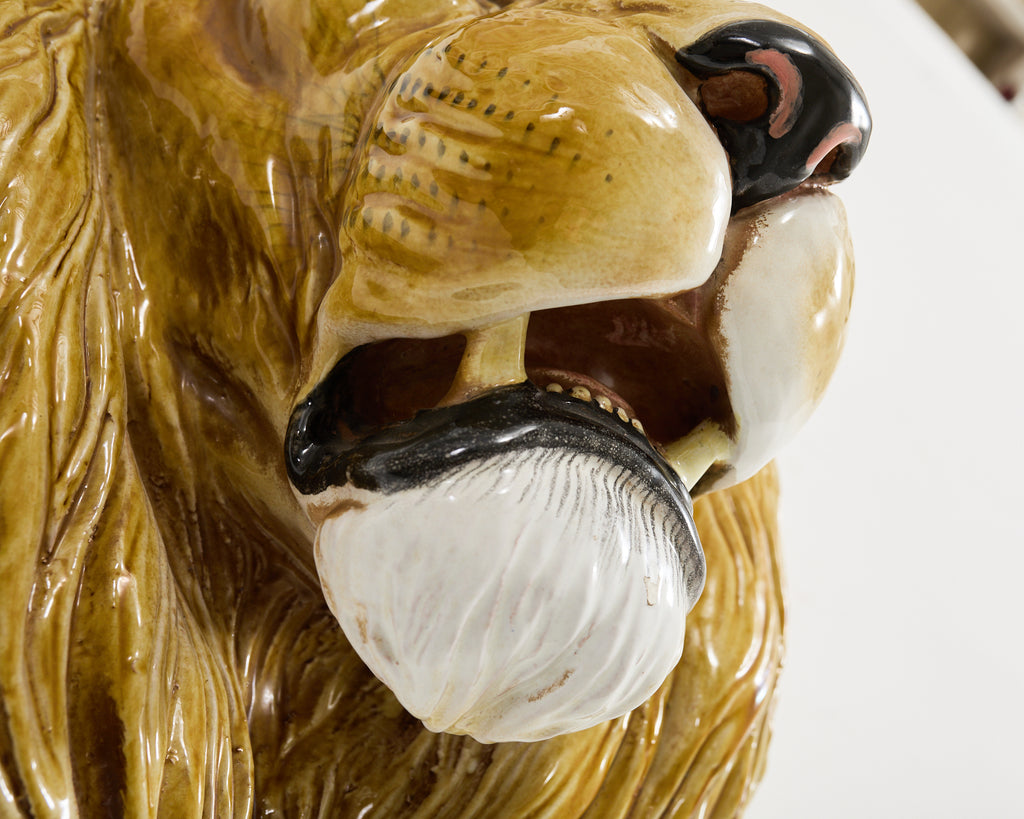 Monumental Italian Majolica Glazed Ceramic Lions Head