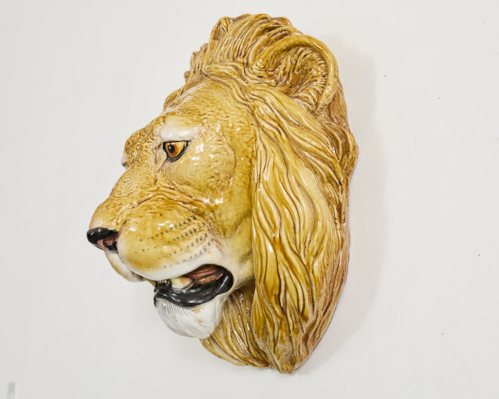 Monumental Italian Majolica Glazed Ceramic Lions Head