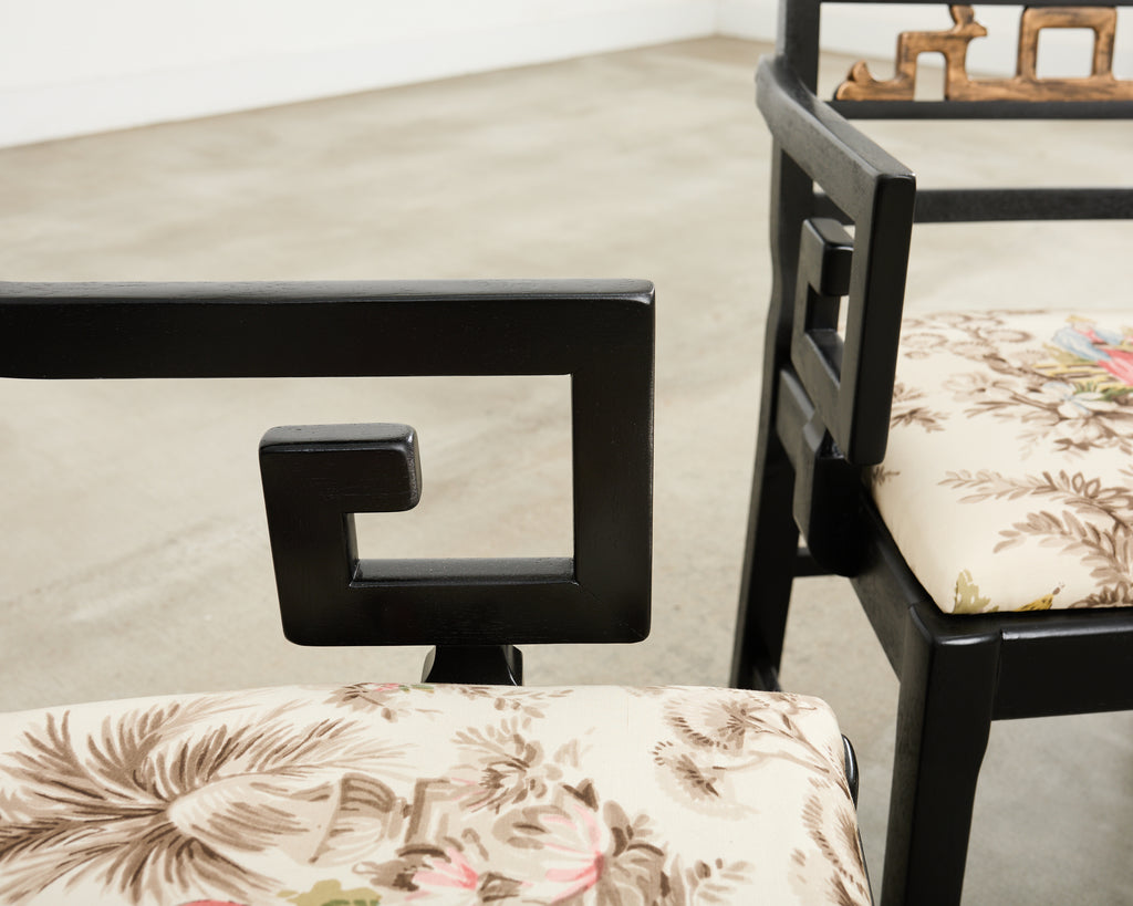 Set of Six Baker Chinoiserie Greek Key Dining Chairs 1960