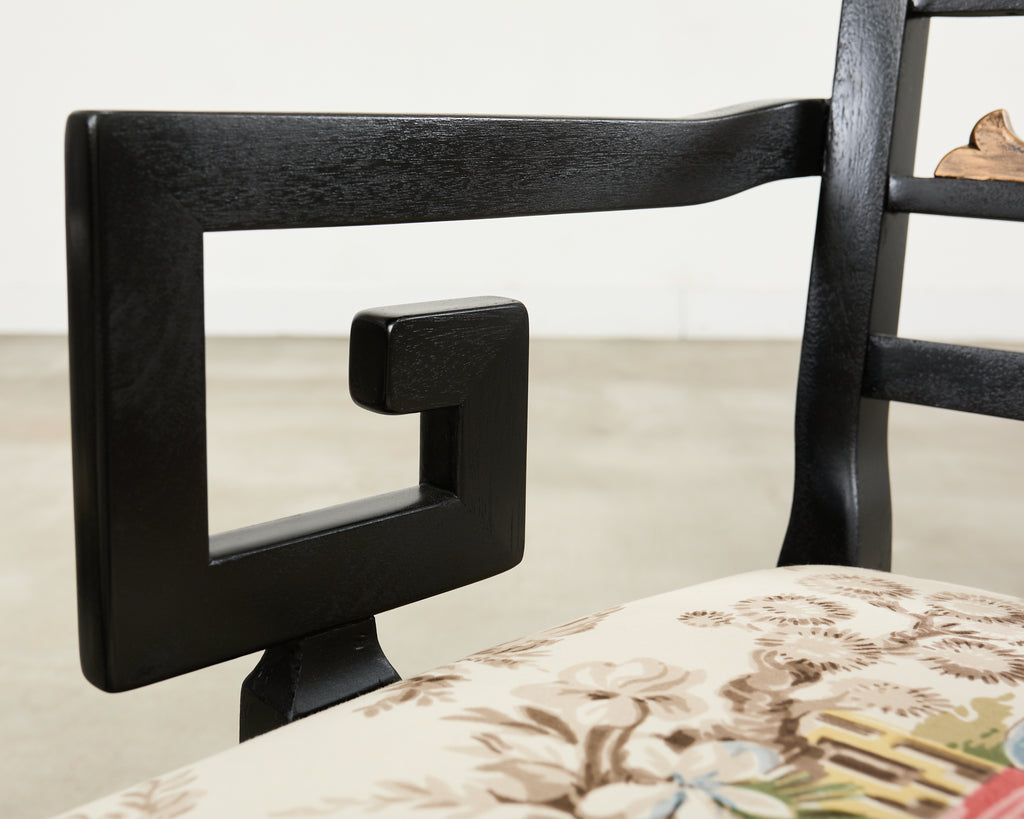 Set of Six Baker Chinoiserie Greek Key Dining Chairs 1960