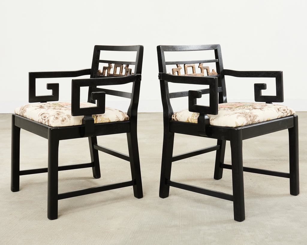 Set of Six Baker Chinoiserie Greek Key Dining Chairs 1960