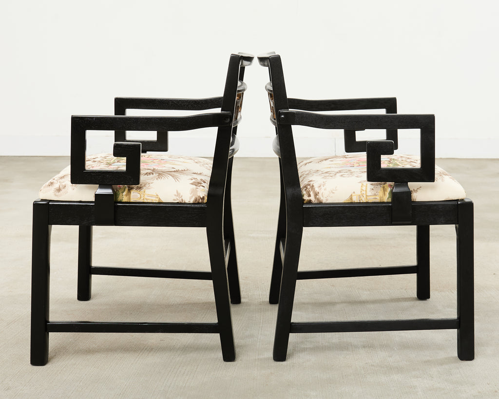 Set of Six Baker Chinoiserie Greek Key Dining Chairs 1960