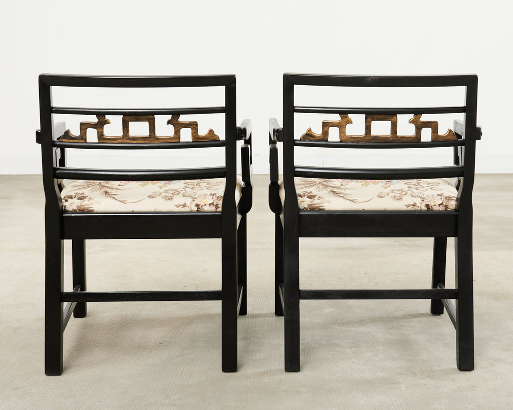 Set of Six Baker Chinoiserie Greek Key Dining Chairs 1960