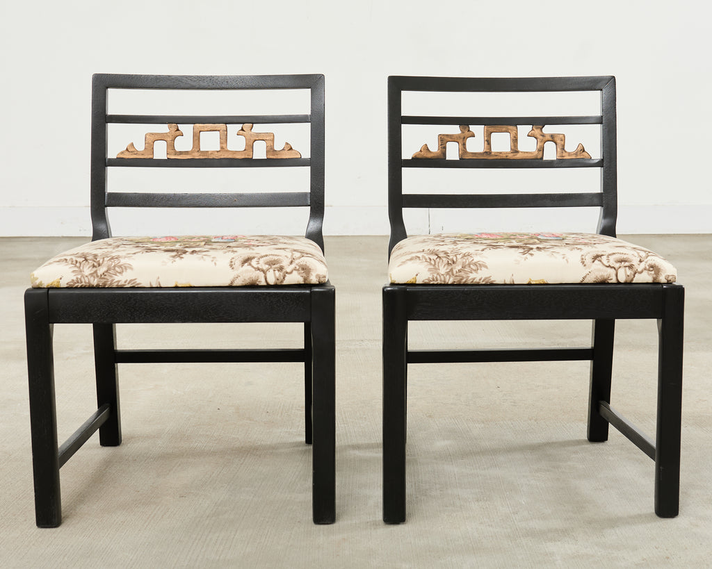 Set of Six Baker Chinoiserie Greek Key Dining Chairs 1960