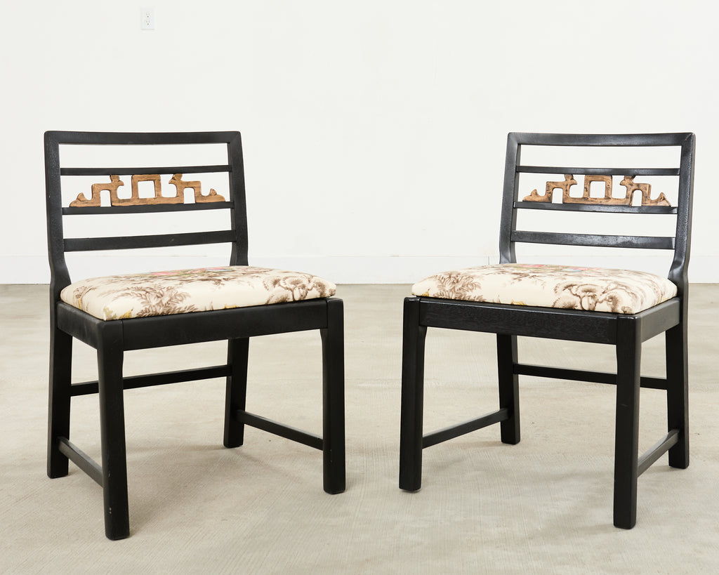 Set of Six Baker Chinoiserie Greek Key Dining Chairs 1960