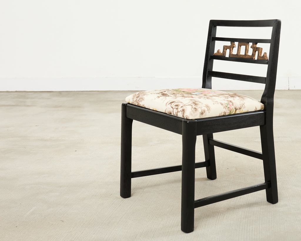 Set of Six Baker Chinoiserie Greek Key Dining Chairs 1960