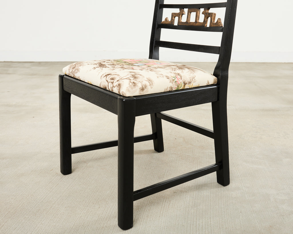 Set of Six Baker Chinoiserie Greek Key Dining Chairs 1960