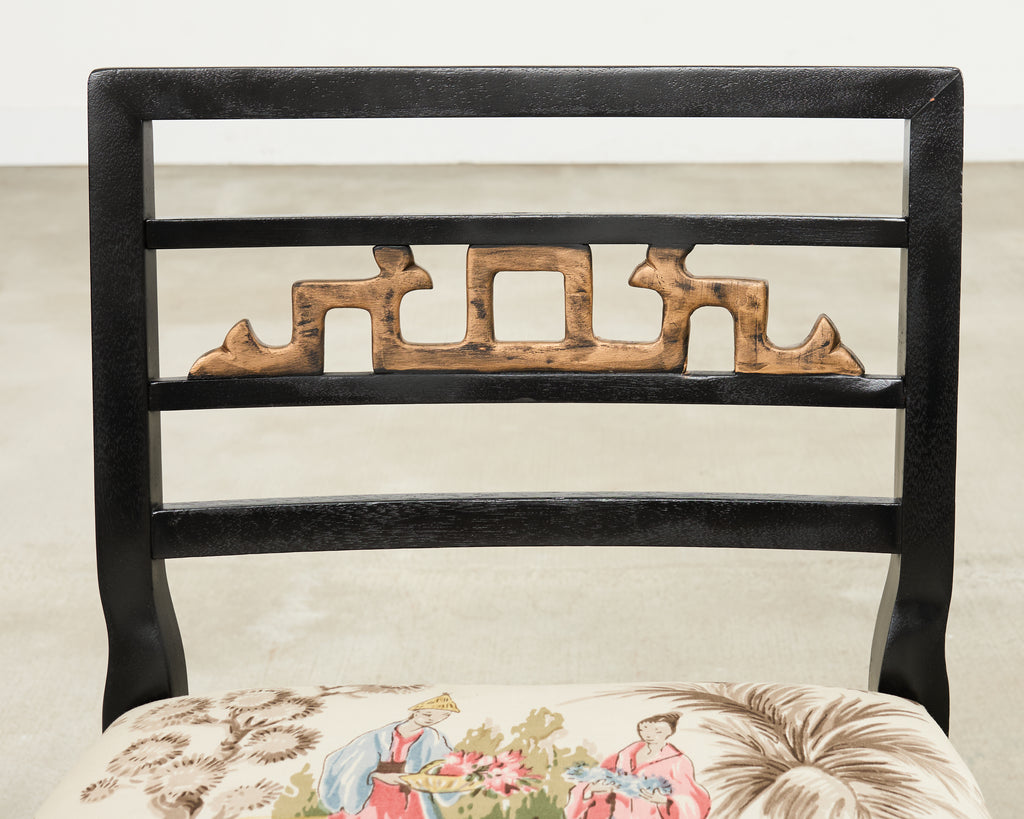 Set of Six Baker Chinoiserie Greek Key Dining Chairs 1960