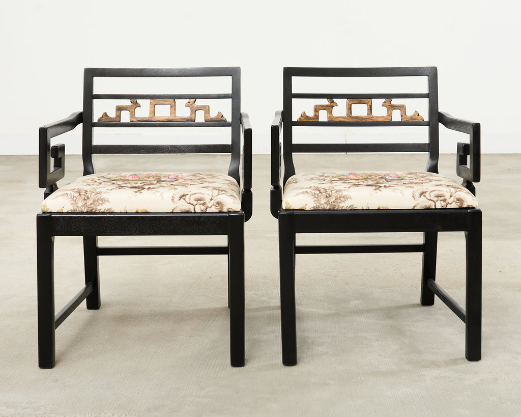 Set of Six Baker Chinoiserie Greek Key Dining Chairs 1960