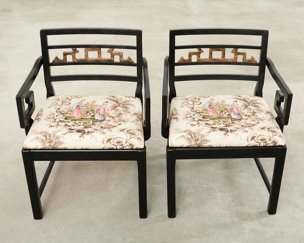 Set of Six Baker Chinoiserie Greek Key Dining Chairs 1960