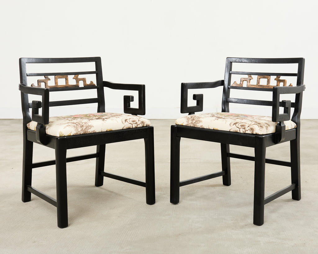 Set of Six Baker Chinoiserie Greek Key Dining Chairs 1960